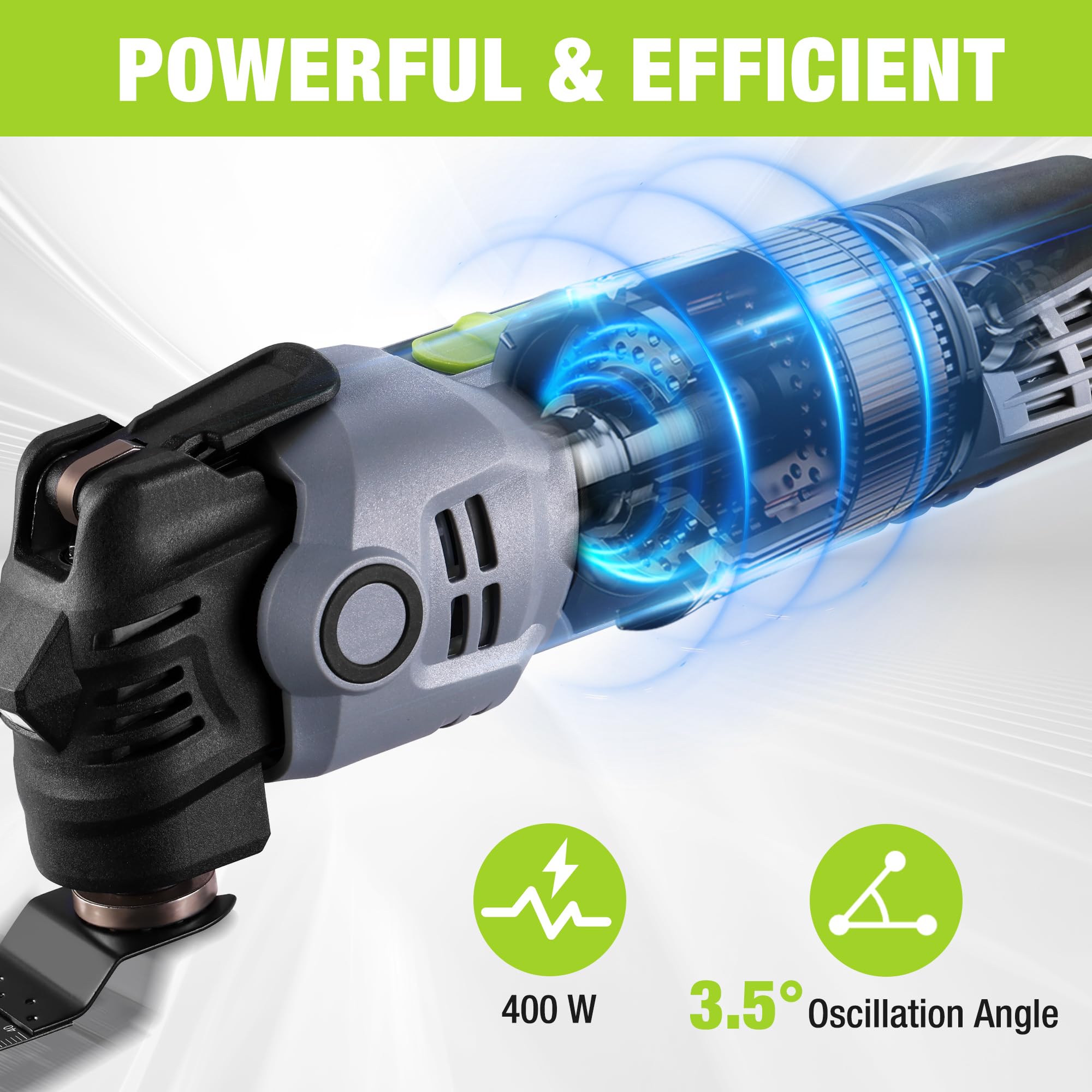 WORKPRO Multi Tool 400W, 6 Speeds 15,000-22,000 RPM Oscillating Tool, 3.5° Oscillation Angle, Quick Change Blade System - Image 2