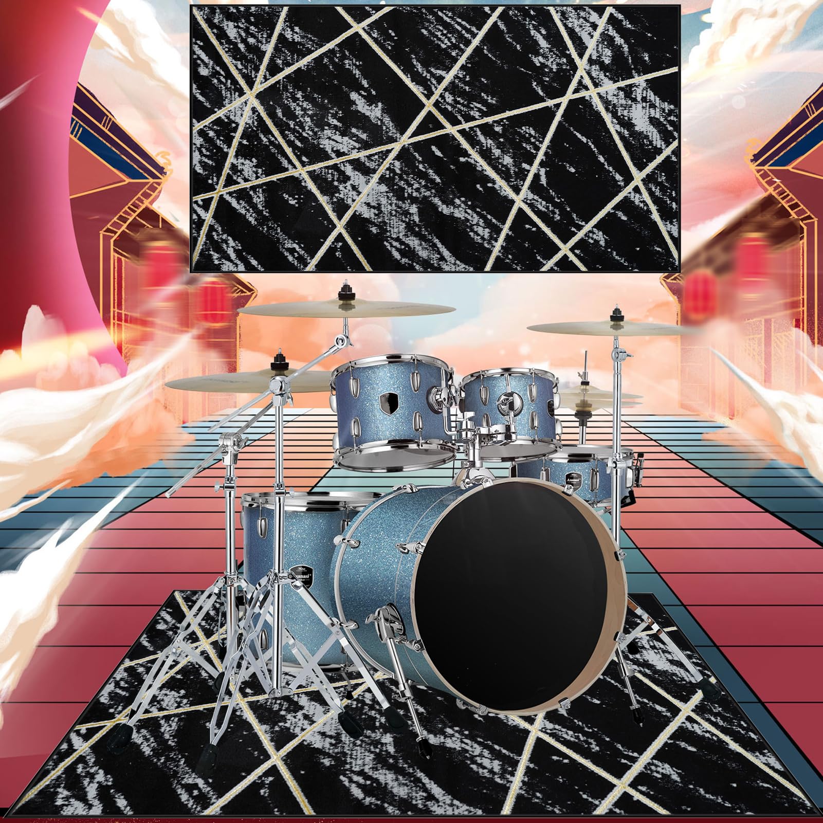 Schlagzeugteppich - rutschfeste Trommel Teppiche - Quadratische Schallschutzdecke - Schlagzeug Teppich für Bass Drum Snare - Akustik Elektrisches Schlagzeug Teppich für Studio - Wohnung 160 x 140 cm