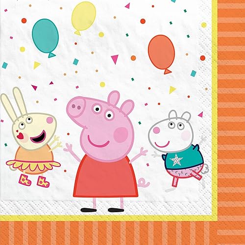 Miniatura 3 de Peppa Pig Paquete de suministros para fiestas sirve 16 platos llanos y servilletas de almuerzo con velas de cumpleaños (paquete para 16)