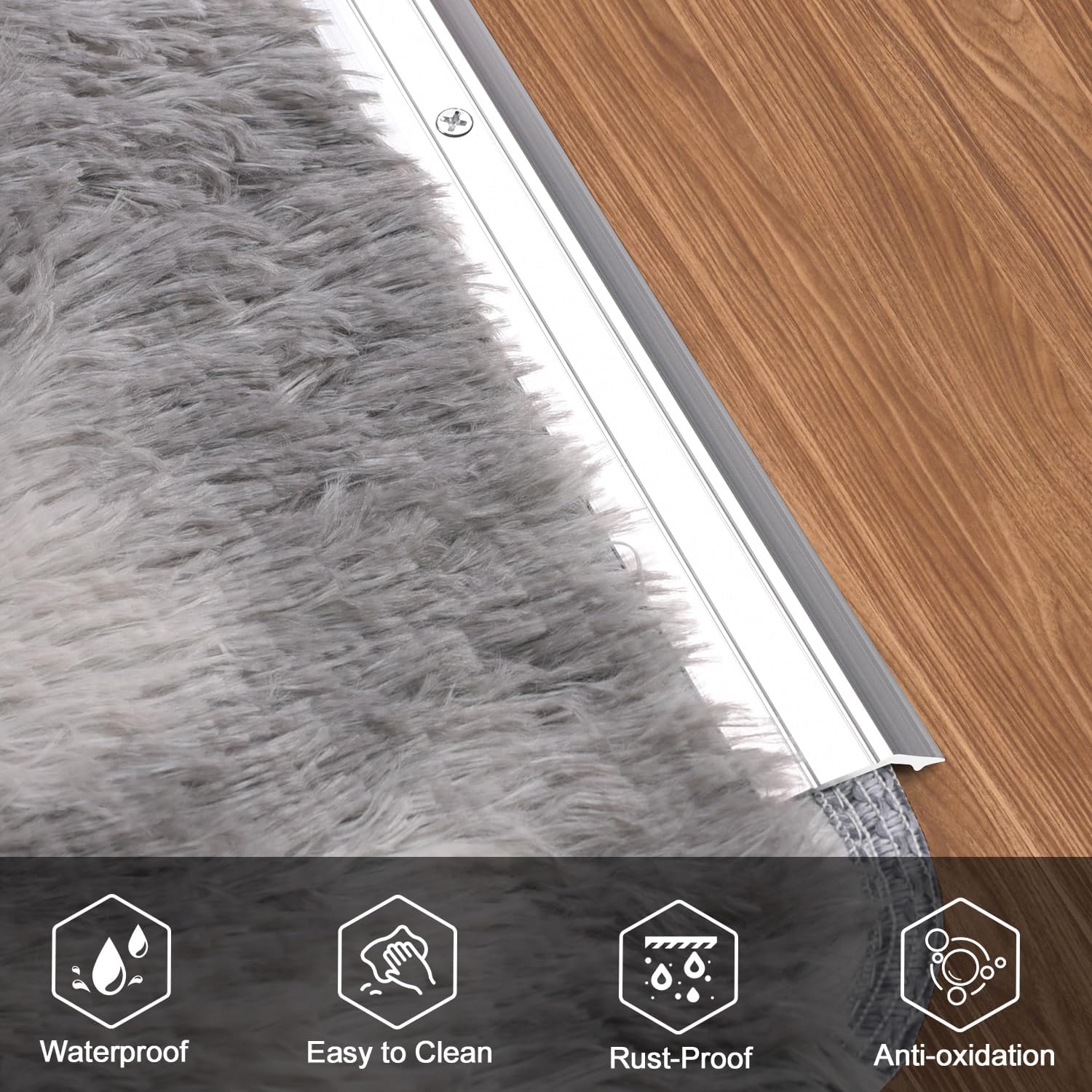 6-Pack Metal Carpet Floor Transition Strips, 36in Carpet to Tile Floor Edging Trim Strip, Aluminum Threshold Strip Suitable for Threshold Height Less Than 5mm (Silver)