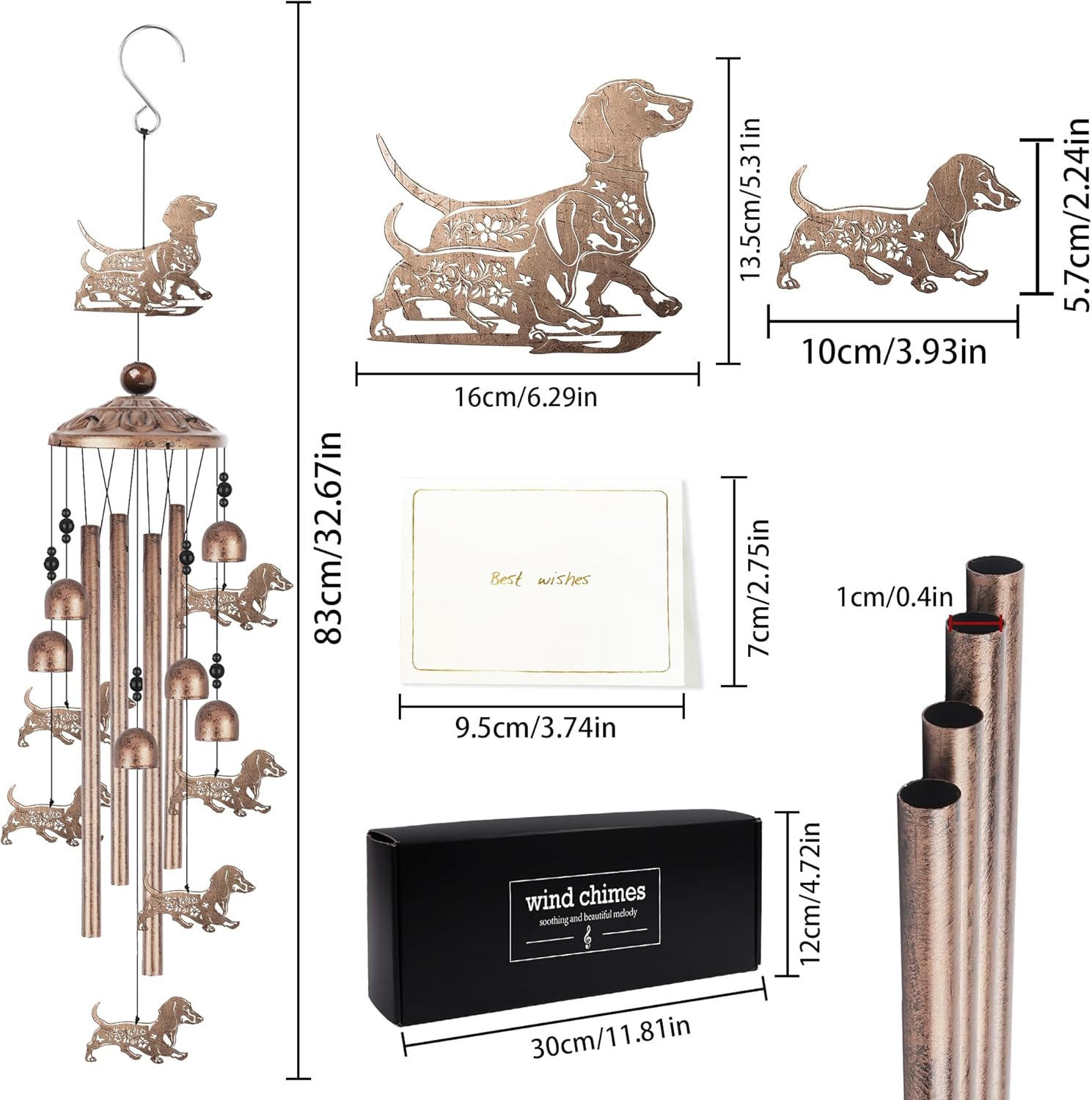Dachshund Wind Chime for Outside, Dachshund Gifts for Women Men, Metal Dog Wind Chime Yard Art, Birthday Gift, Soothing Home Garden Patio Outdoor Indoor Decor for Dog Lover