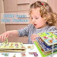 Vista 6 de Rompecabezas de madera para niños pequeños de 1 a 3: 6 rompecabezas del alfabeto y números con perillas y soporte de rompecabezas de alambre