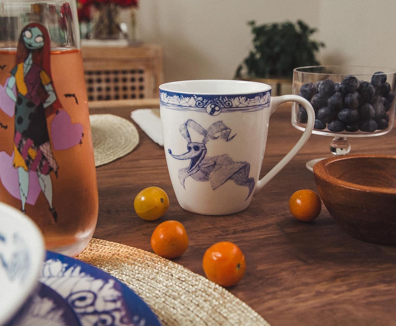 Disney The Nightmare Before Christmas Jack and Sally 8-Piece Ceramic Dinnerware Set | Includes Salad Plates, Bowls, Mugs