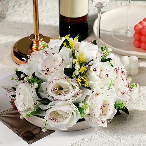 Miniatura 26 de Hicarer Cadena de perlas de 157 pies con 24 cuerdas para velas flotantes, perlas de imitación como relleno de jarrón, ideal para bodas, fiestas