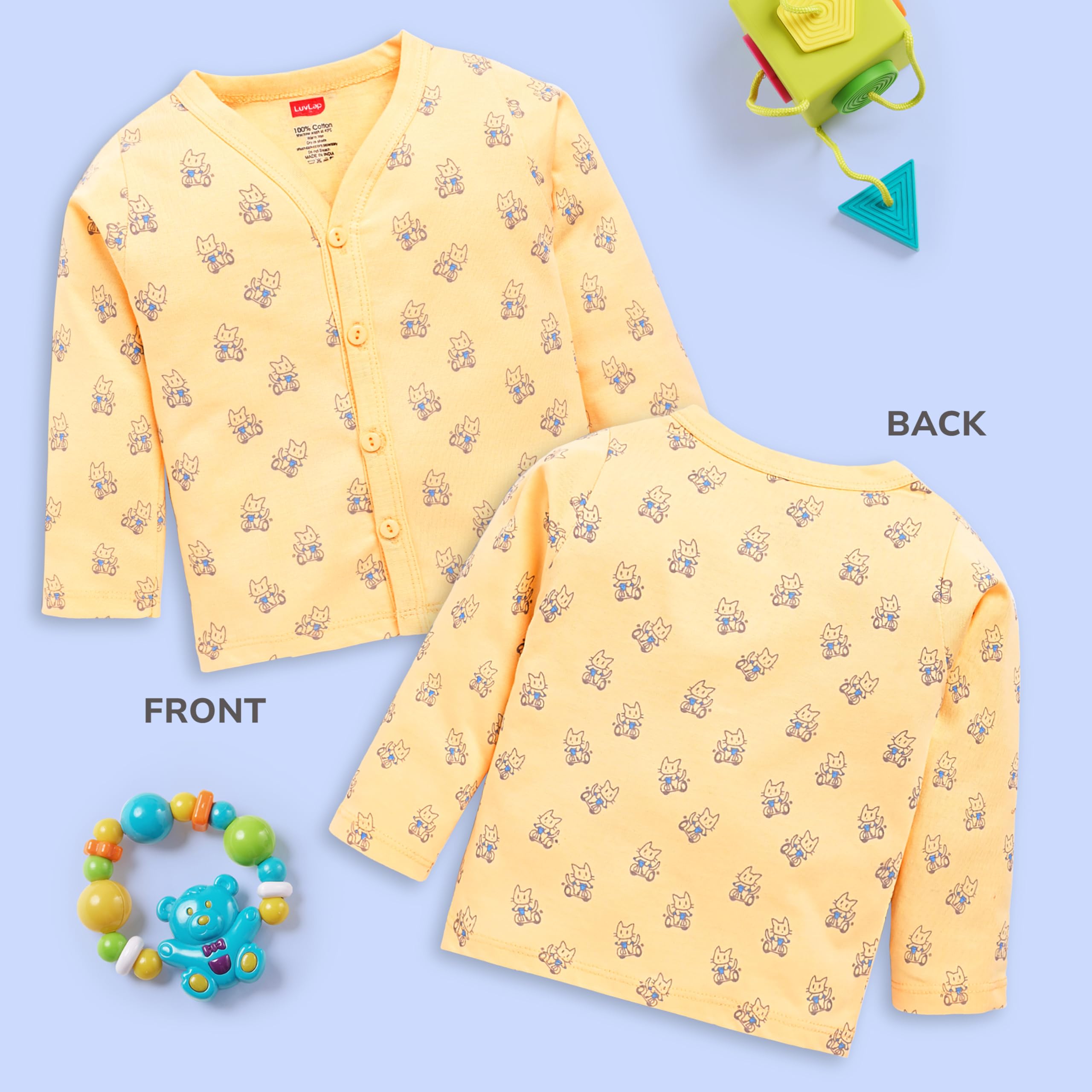 LuvLap Baby Boys & Baby Girls Pack of 4 Full Sleeve Jhabla, 100% Cotton, S (1 to 3 Months)