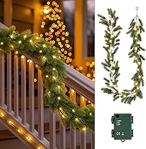 Auting Christmas Garland with Lighting, 1 Piece 40 LEDs 1.95 m Warm White Garland Fir Green Christmas Decoration Battery Operated with Timer, Christmas Decoration Fir Garland Fairy Lights for Indoor