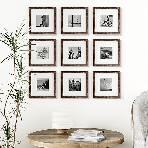 Vista 763 de Vittanly - Juego de 9 portarretratos, plexiglás resistente a rupturas, exhibe fotos de 12 x 12 pulgadas o, con paspartú, de 8 x 8 pulgadas, marcos