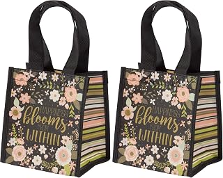 Karma Reusable Gift Bags - Tote Bag and Gift Bag with Handles - Perfect for Birthday Gifts and Party Bags RPET 1 Charcoal Flowers Small (Pack of 2)