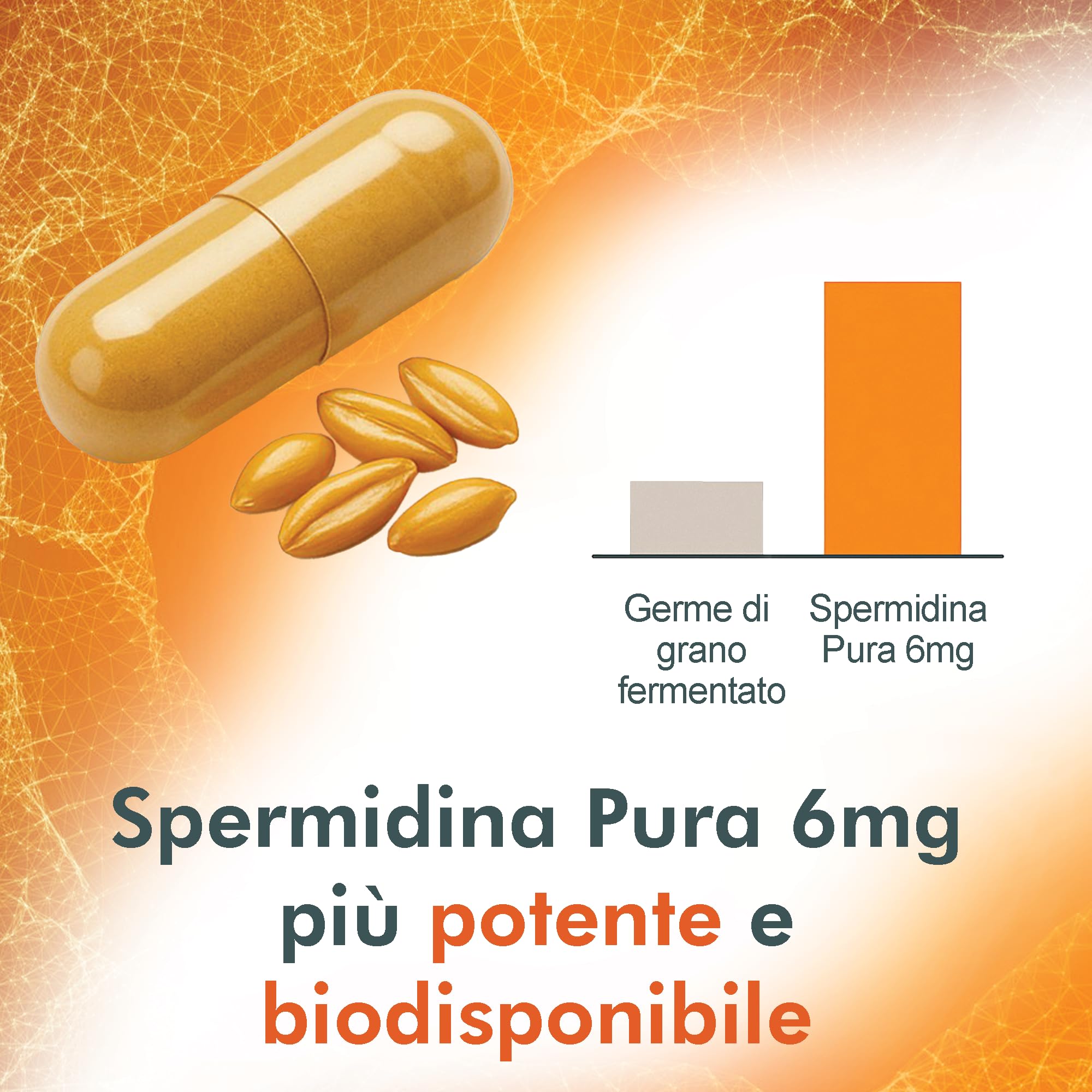 Spermidina Pura Alto Dosaggio | 6mg per dose | 120 capsule | Supporto Cellulare Anti-Age con Benefici per Cuore, Cervello e Longevità Made in Italy | Me Myeasy