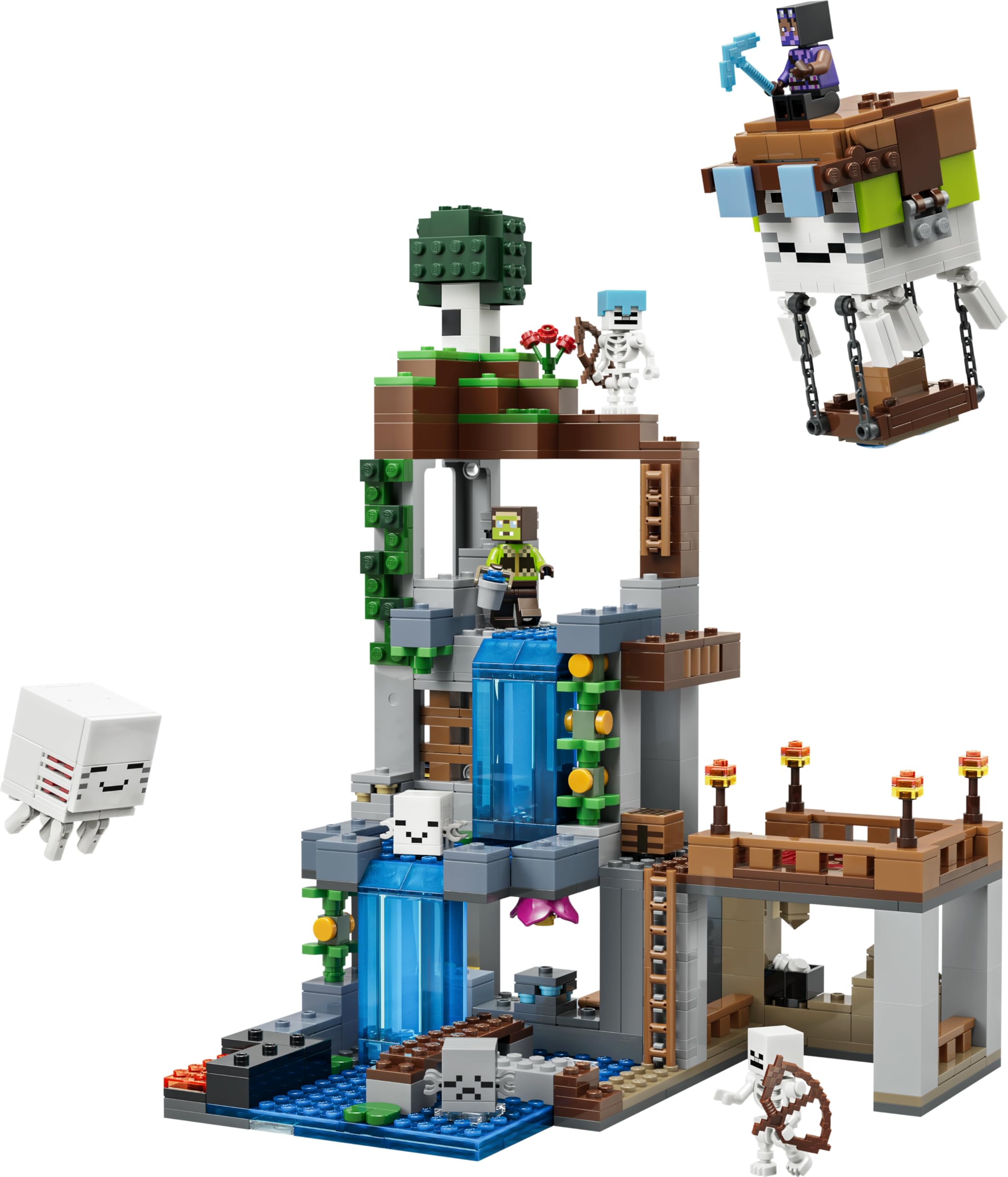 LEGO Minecraft Stazione di Ghast Giocattolo - 8 Personaggi Inclusi 2 Scheletri e 4 Ghast con Accessori - Decorazione Cameretta - Regalo per Gamer, Bambini e Bambine da 9 Anni in su - 21597