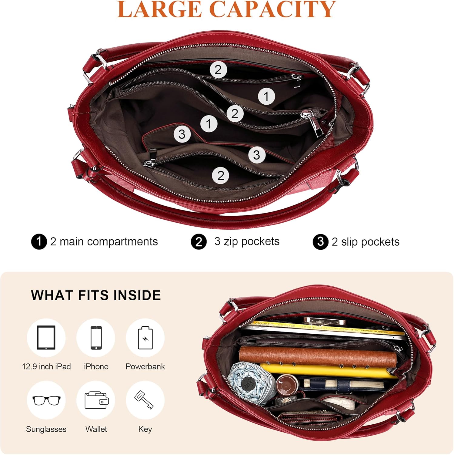 Over Earth Genuine Leather Purses for Women Large Hobo Bags Lady Shoulder Handbags with Detachable Strap - Image 5