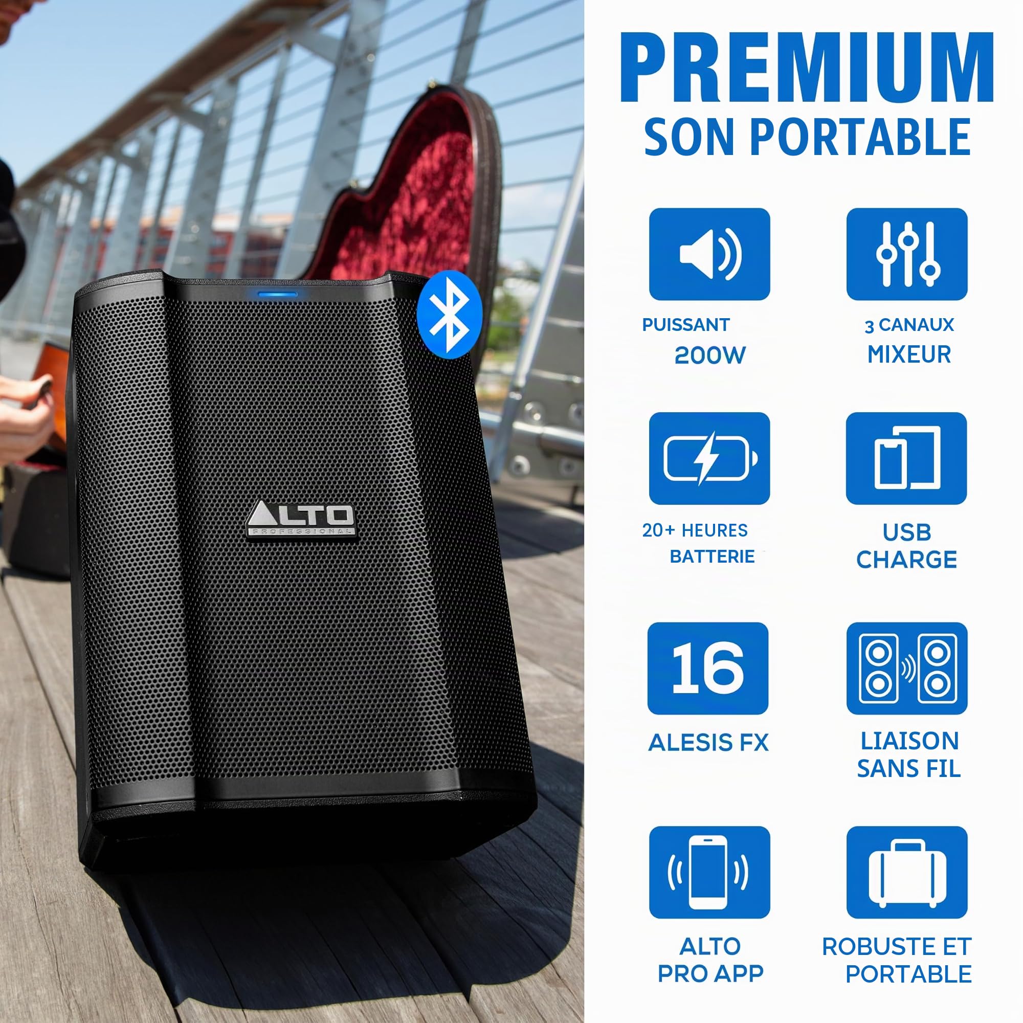 Pack Système de Sonorisation Portable ALTO Busker 200W avec Émetteur et Récepteur XLR Stealth 1 pour Performances Live, Événements, Karaoké, Présentations