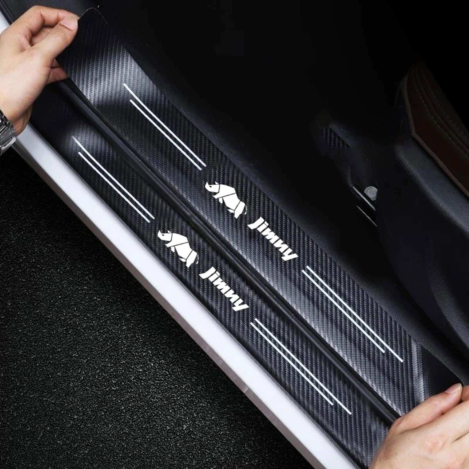 RIDGOEL 4Pcs Car Door Sill Protector Carbon Fiber Car Kick Plates, for Suzuki Jimny Accessories Automobile Threshold Scuff Plate Cover Door Steps Welcome Pedal Decorative Strips B