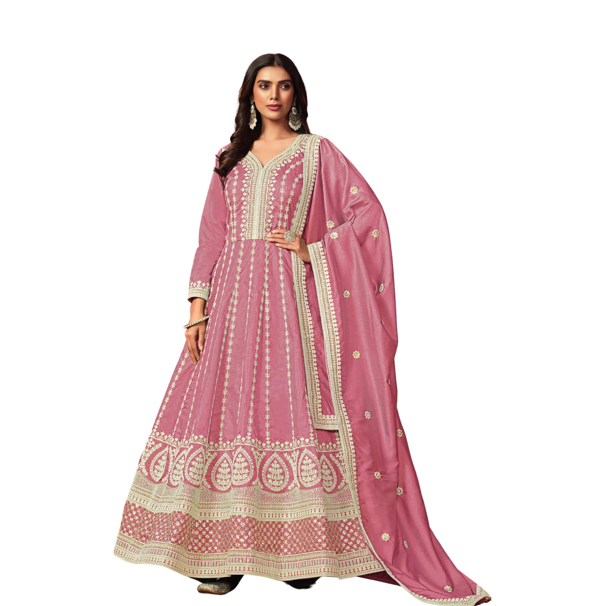 Vestido Anarkali elegante de seda Dolla para invitada de boda 4