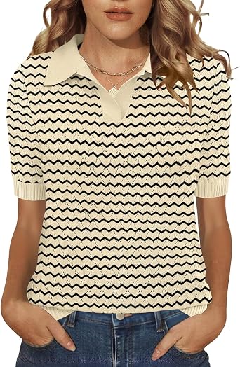 Rapbin Womens Short Sleeve Knit Polo Shirts Summer Spring Sweater Tops