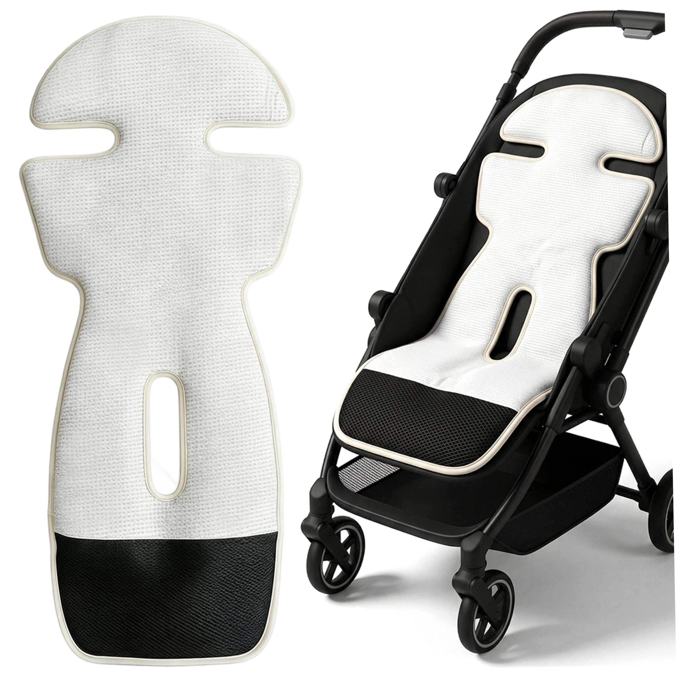 Stroller Cooling Pad, Dual-Fan Baby Cooling Pad with 3 Speed & Timer Settings, 34.6x15.7 inch Quiet USB Car Seat for Baby - White, Car Seat