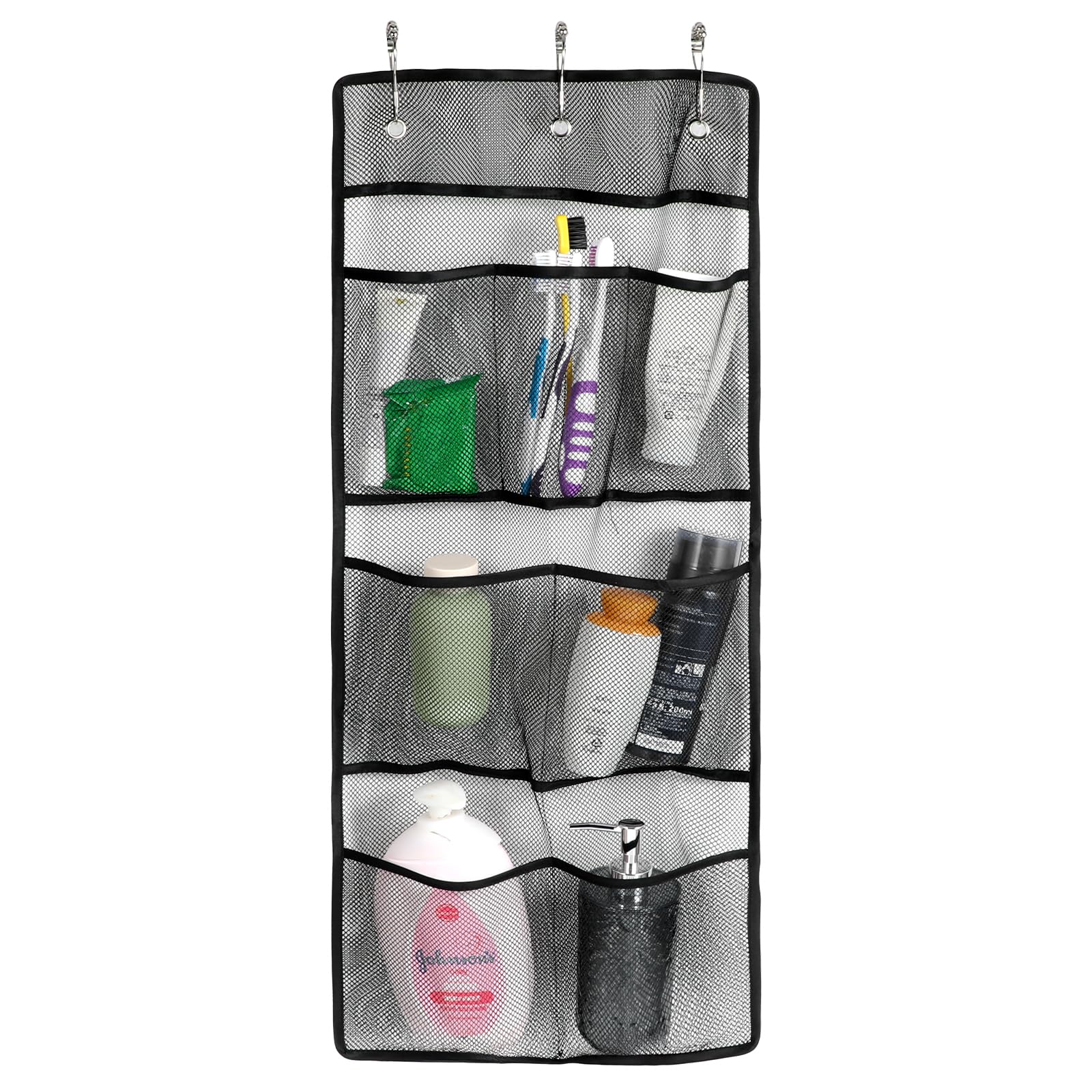 TIESOME Mesh Shower Caddy Hanging Organizer Hanging Organizer with Stainless Steel Hooks 6-Pocket Bathroom Storage for Cruise RV