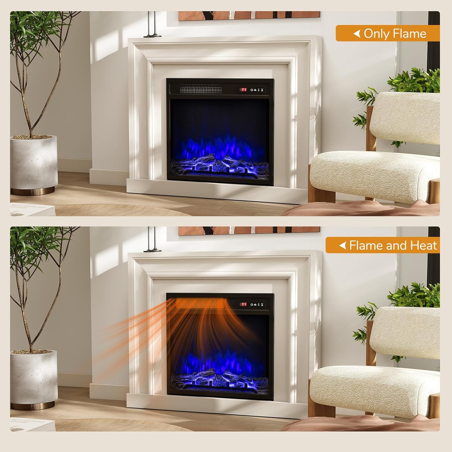 Tangkula 18" Electric Fireplace Insert, with Remote Control, Adjustable Flame Colors & Brightness, Overheat Protection & Timer, 65-95°F Thermostat, 750/1500W Recessed Fire Place