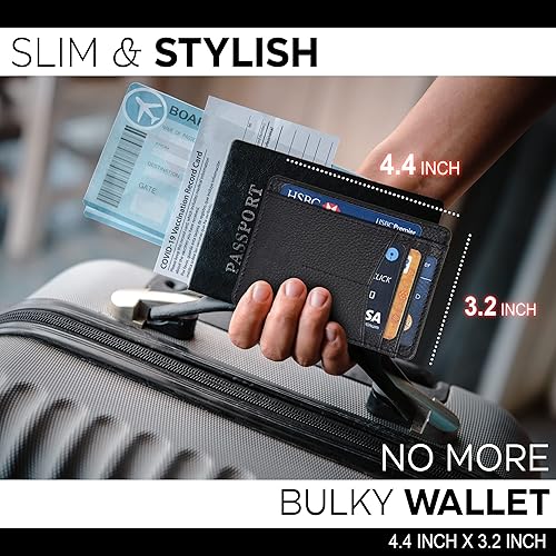 Miniatura 3 de Cartera con tarjetero minimalista para hombres y mujeres con bloqueo RFID y bolsillo frontal de cuero, Negro azabache., S