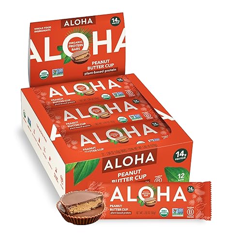 ALOHA Organic Plant Based Protein Bars - Peanut Butter Cup Bar - 12 Bars, Vegan, Low Sugar, Gluten-Free, Low Carb, Non-GMO, No Stevia, No Erythritol - Peanut Butter Cup Bar