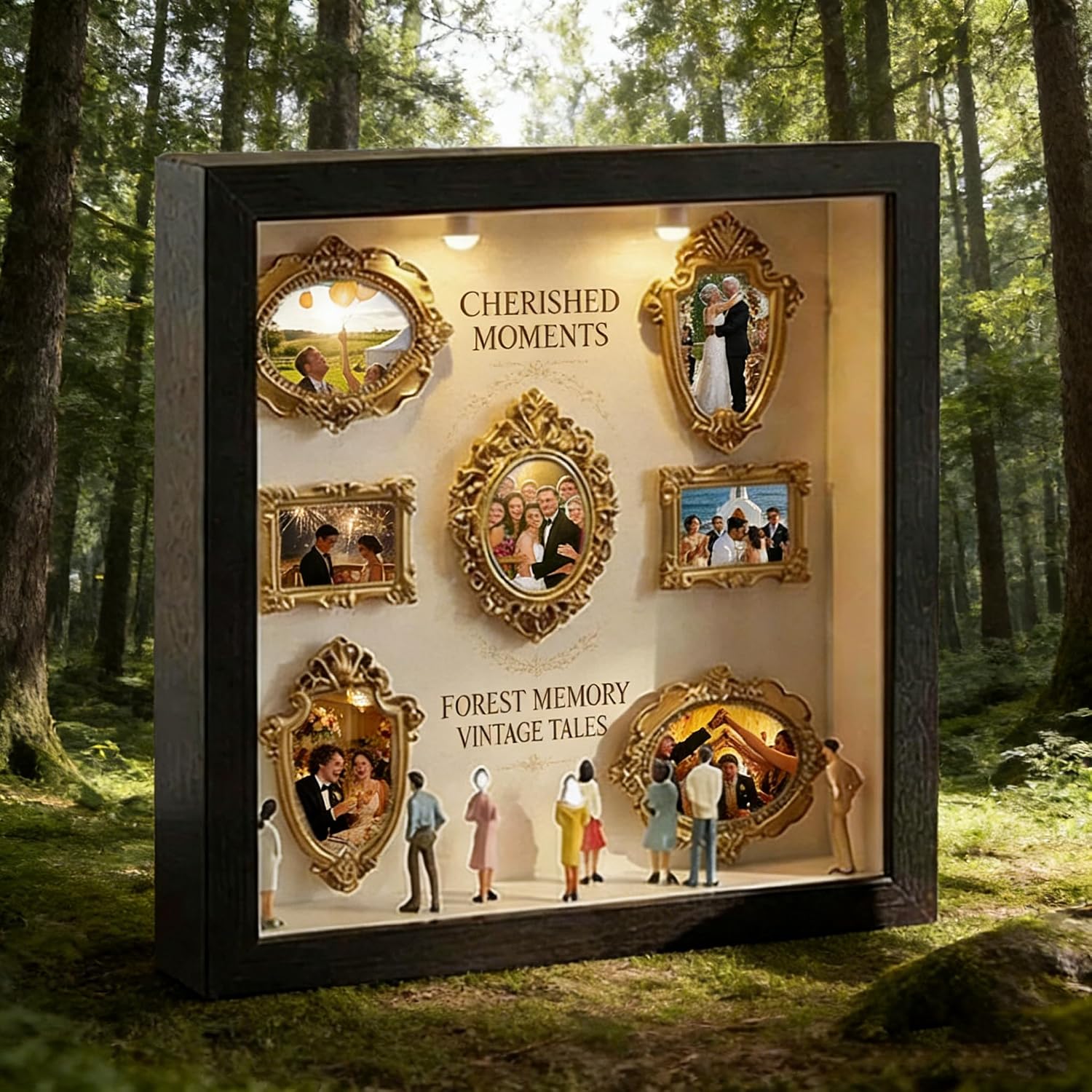 New DIY Mini Gold Grames Silhouette Box, Upgrade Shadow Box Frame Kit with Gold Miniature Museum & Figurines, Celebrate Your Unique Memories in Style, for Anniversary, Wedding, Birthday & Home Decor