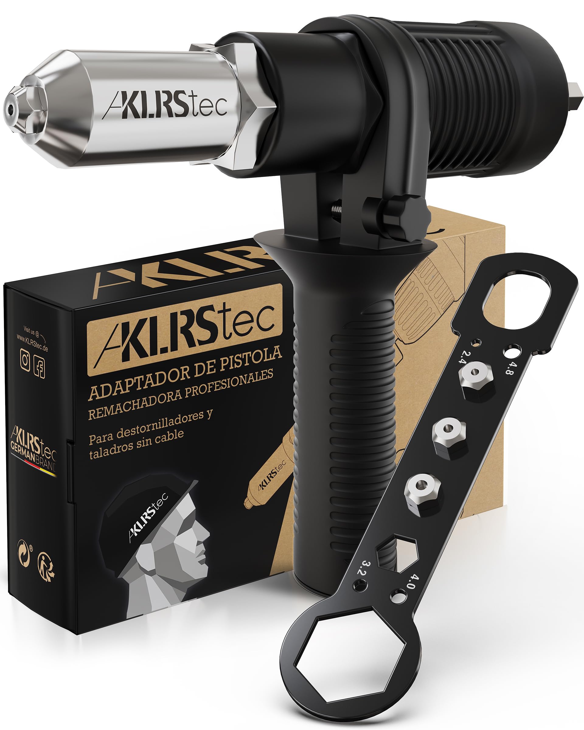 KLRStec® Adaptador de Remaches Profesional | Remachadora para destornilladores | Para Remaches con tamaños de 2,4mm 3,2mm 4mm y 4,8 mm