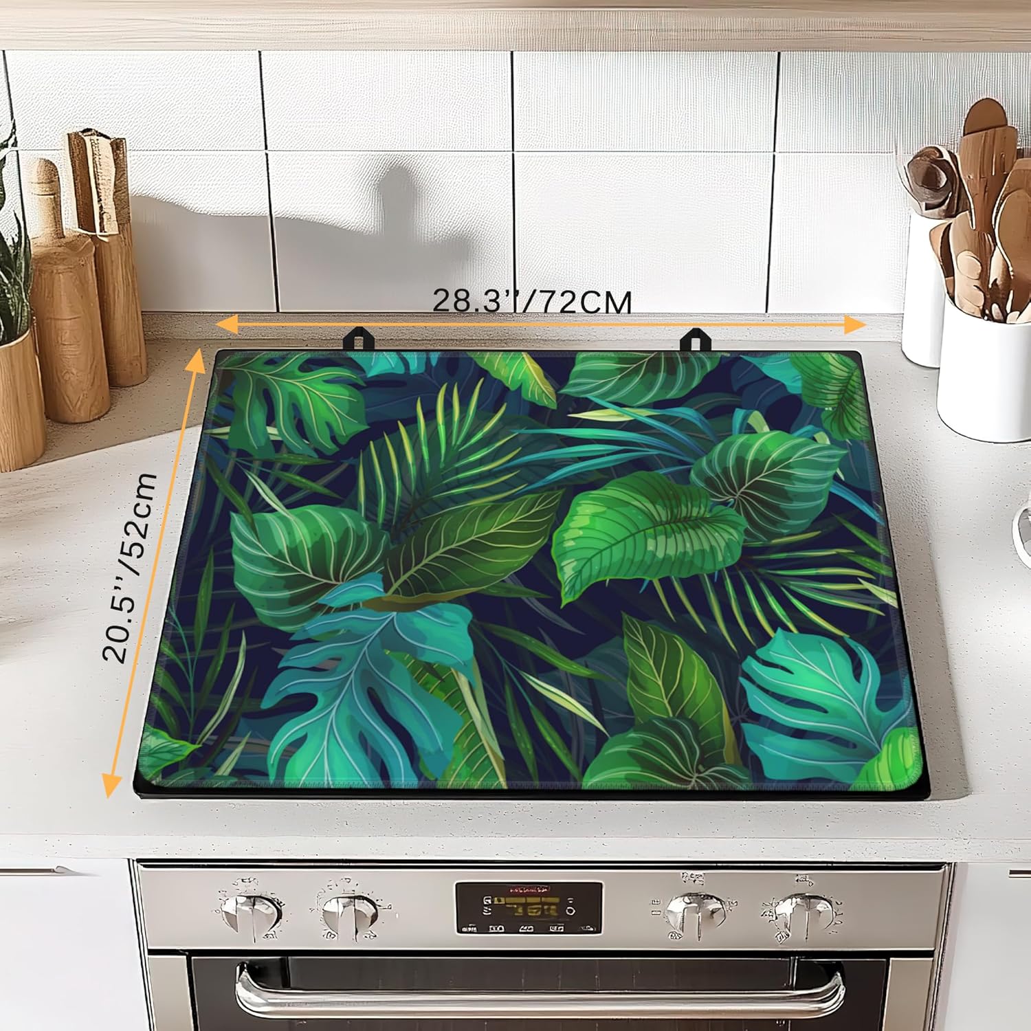 Stove Top Cover for Electric Stove,Tropical Palm Leaves Thick Natural Rubber Glass Top Protector, Prevents Scratching, Expands Usable Space 28x20