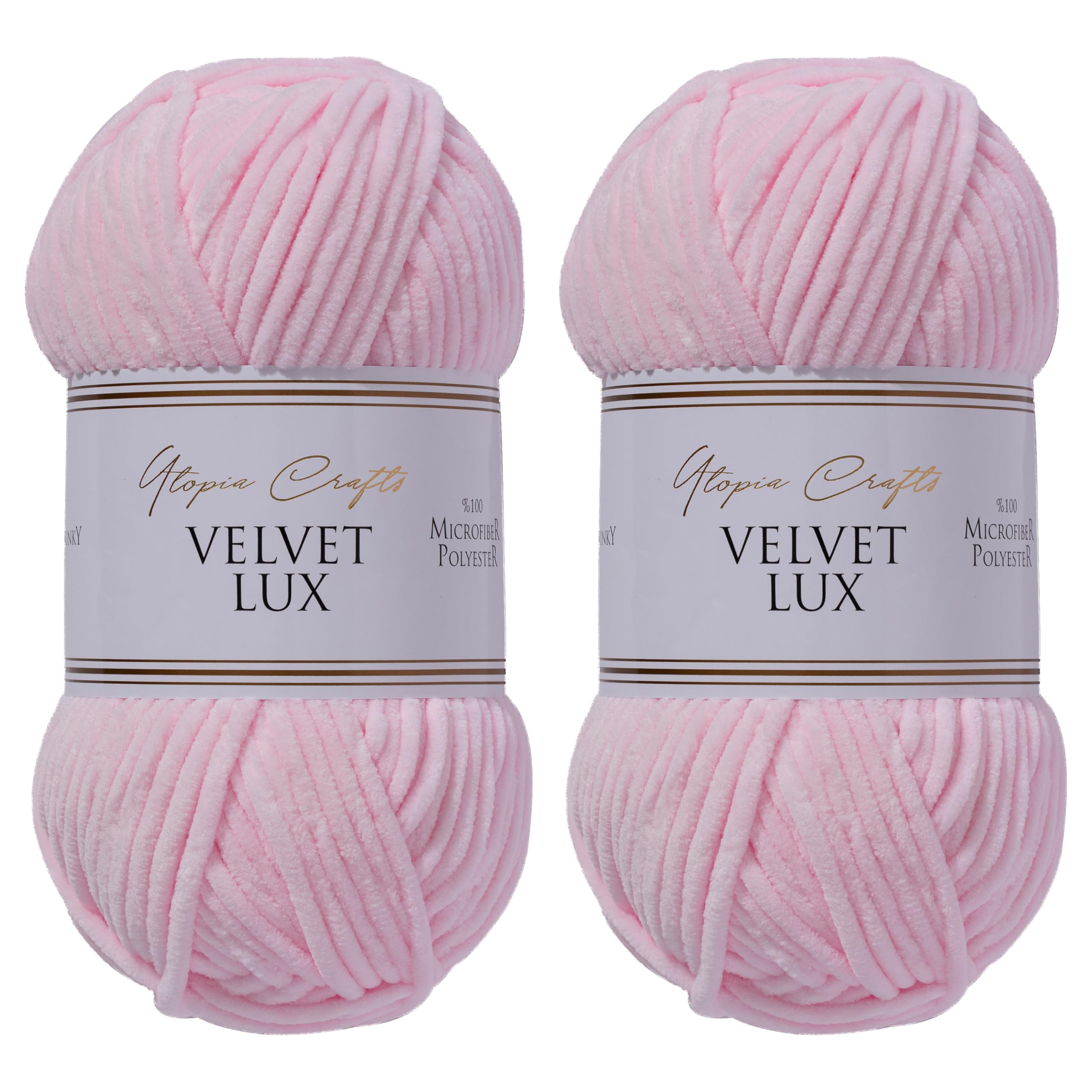 Utopia Crafts Velvet Lux Chenille Super Soft Chunky Yarn for Knitting and Crochet Yarn 2X 100g (Pink Swan)