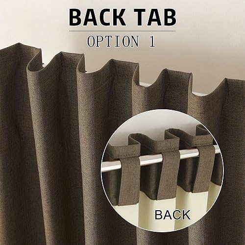 Miniatura 4 de DUALIFE Cortinas opacas de lino marrón de 132 pulgadas de largo, juego de 2 paneles para sala de estar, dormitorio, pestaña trasera, aislamiento