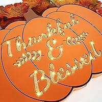 Vista 5 de TURNMEON Coronas de calabaza iluminadas de Acción de Gracias para decoración de puerta delantera, temporizador, funciona con pilas, letrero