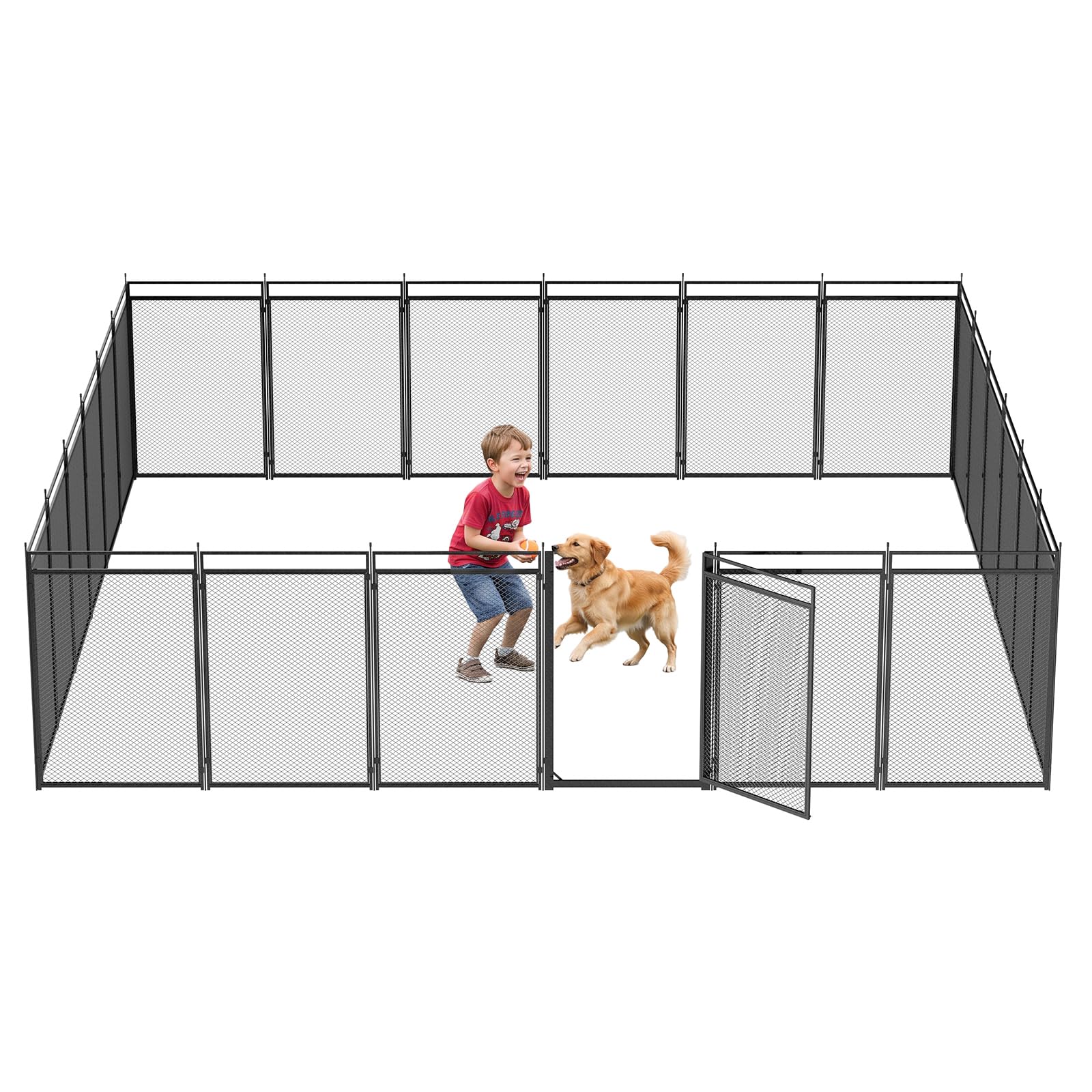 Dog Fence with Safety Mesh, 40" Height 24 Panels Metal Pet Playpen Indoor Outdoor, Portable Dog Fence Outdoor for Yard,Camping&amp; RV | Black-Silver