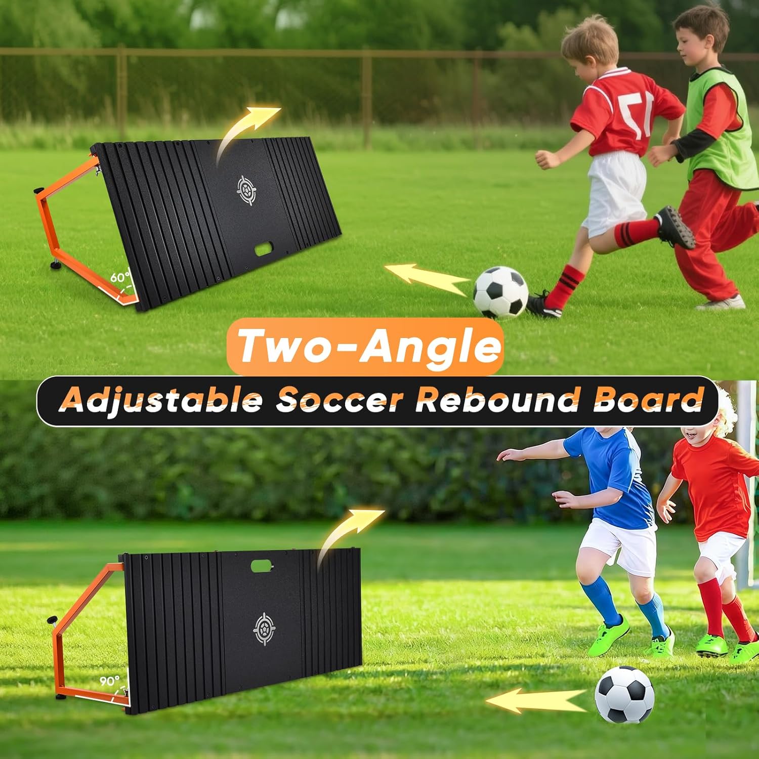 CAROD Soccer Rebounder Board, 40 X 16 Inch Portable Soccer Training Equipment, Two Rebound Angles, Equipped with Two Sandbags and Two Ground Stakes, Suitable for Soccer Passing and Shooting Drills