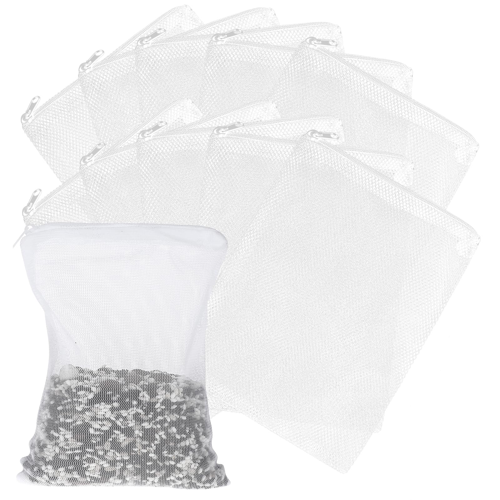 Gjinxi Filter Media Bag for Fish Tank Aquarium with Zipper 10pcs Mesh Filter Media Bags Reusable Net Bags for Activated Carbon Storage Colander Bag Compatible with Cleaner Air Pump & Water Maintenance