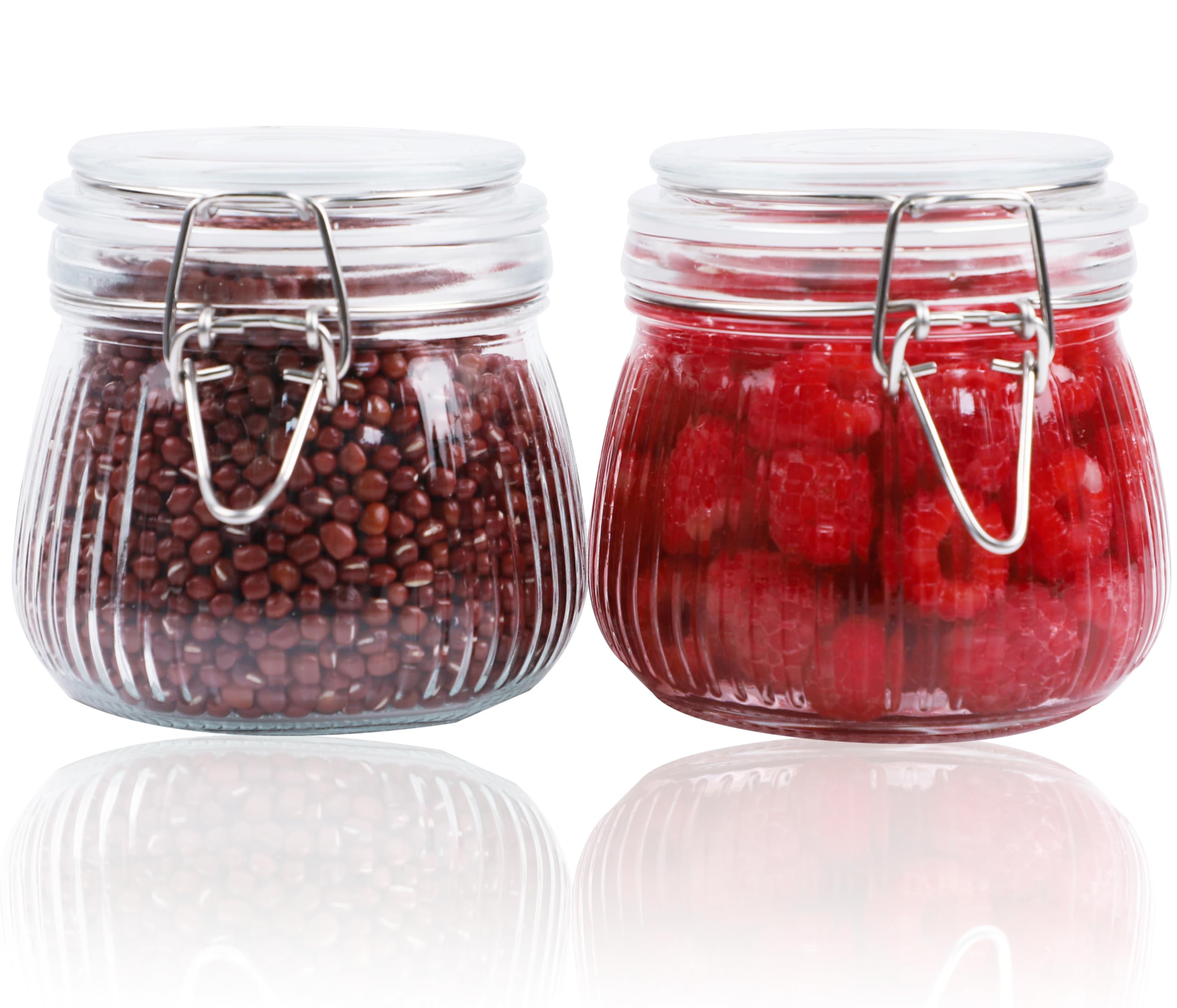 Glass Jars With Airtight Lid 16 Oz-2 Set Thicken Sealed Food Storage Canister With Airtight Lid Leakproof Wide Mouth Kitchen Storage Jar For Coffee Beans Nuts Baking Goods Tea Spice Cereal Fruits