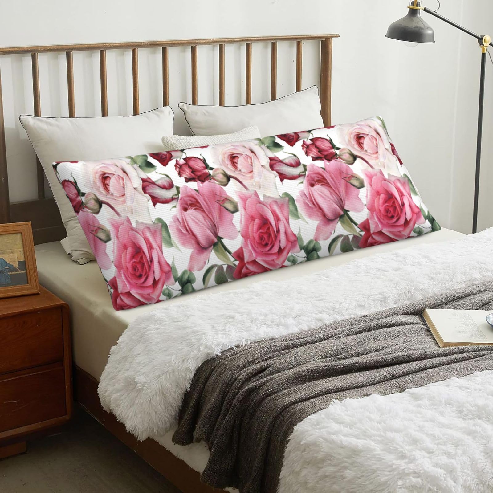 Pink Rose, Body Pillow Cover with Zipper,Long Body Pillowcase 20 x 60 in