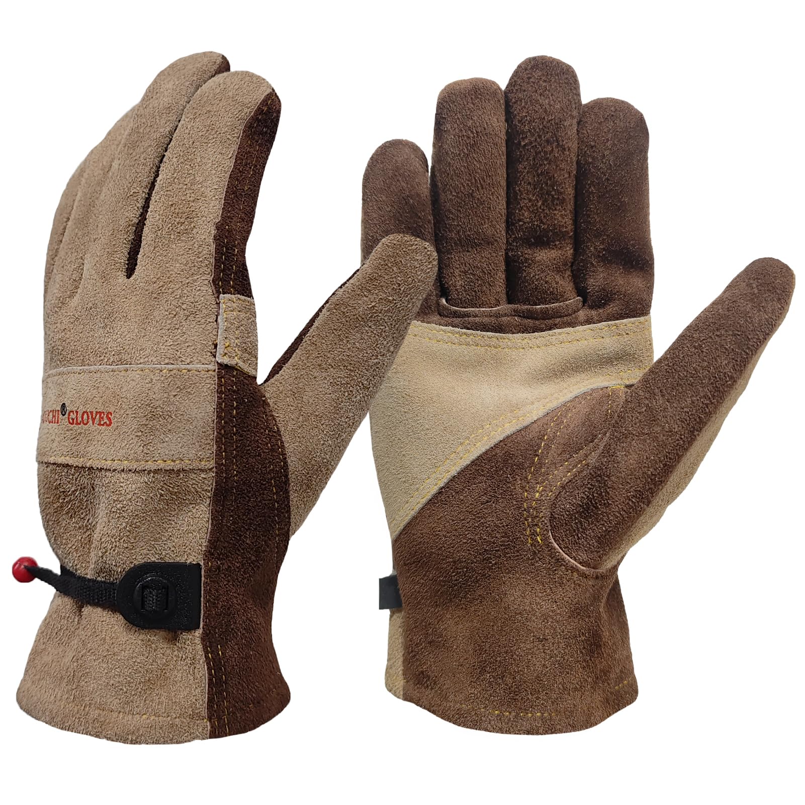 AOUCHI Men's and Women's Gardening, Welding, Construction, Chainsaw, Farm, Angle Grinder, Ranch Leather Gloves. Cowhide