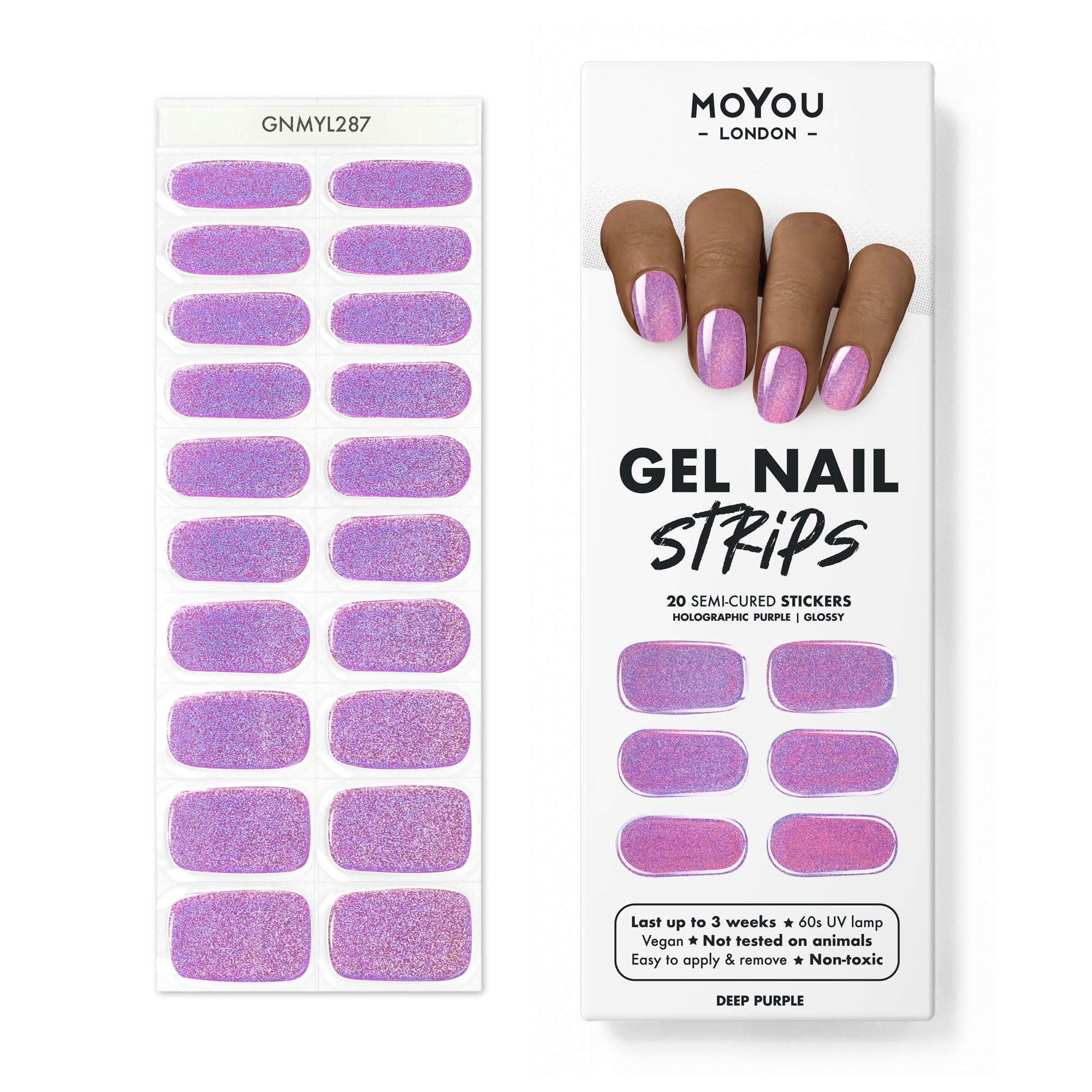 MOYOU LONDON Semi Cured Gel Nail Strips - 20 Pcs. Nail Wraps for Salon-Quality Manicure - Works with Any UV Nail Lamp - Easy to Apply, Trim, & Remove Gel Nail Stickers