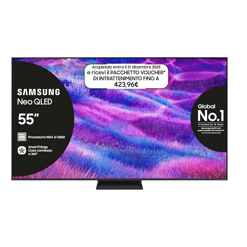 Samsung Smart TV 55'' QE55QN83FAUXZT Neo QLED 4K Mini LED, NQ4 AI Gen2 Processor, 4K AI Upscaling, AI Customization Mode, Dolby Atmos & OTS Lite, Simple Chamfer Design, 2025