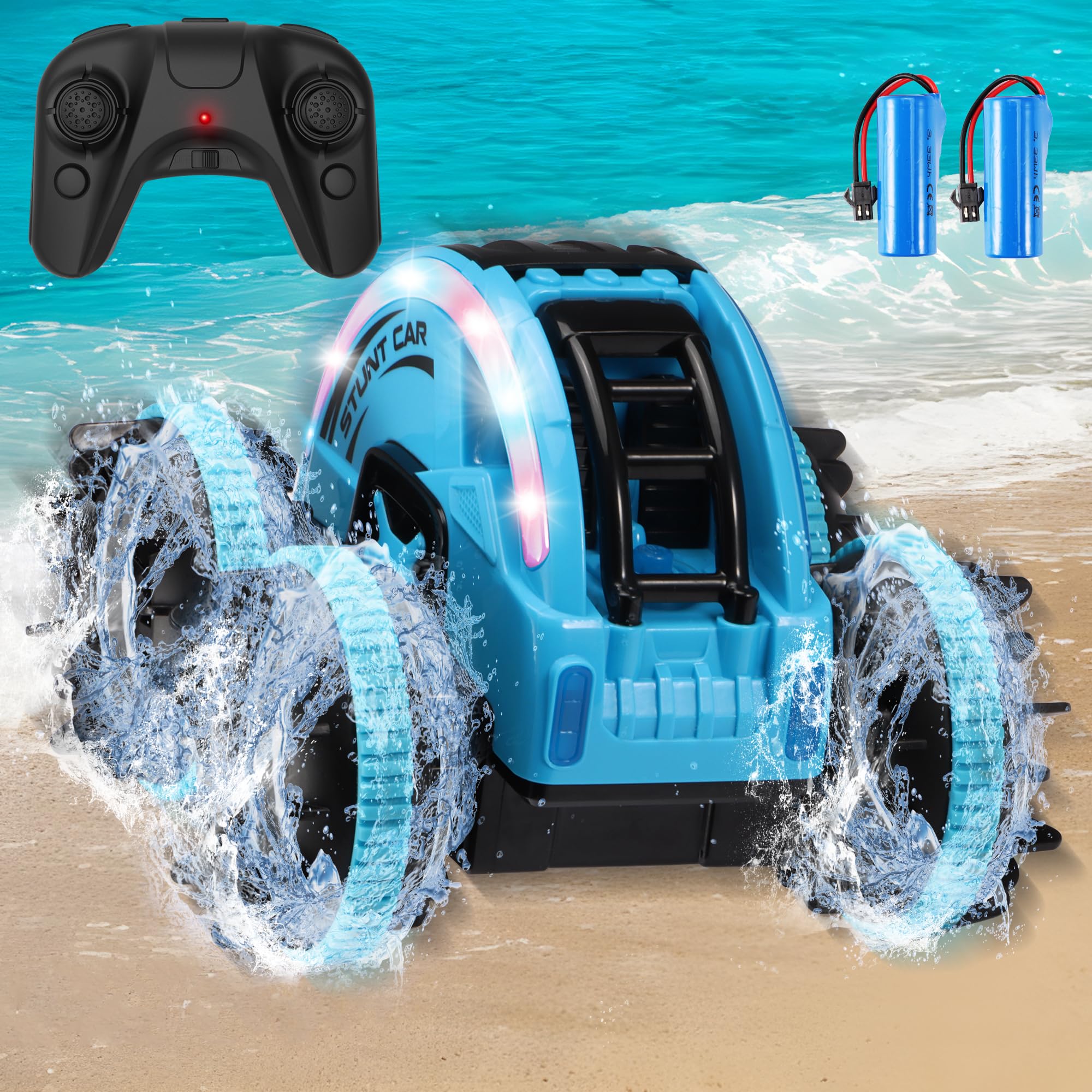 YEAUWILY Niños Anfibio Coche Teledirigido Juguete para 3 4 5 6 7 8+ Años, 2.4Ghz Impermeable 4WD RC Car, LED Luces Niños Teledirigidos Coches con Batería Recargable