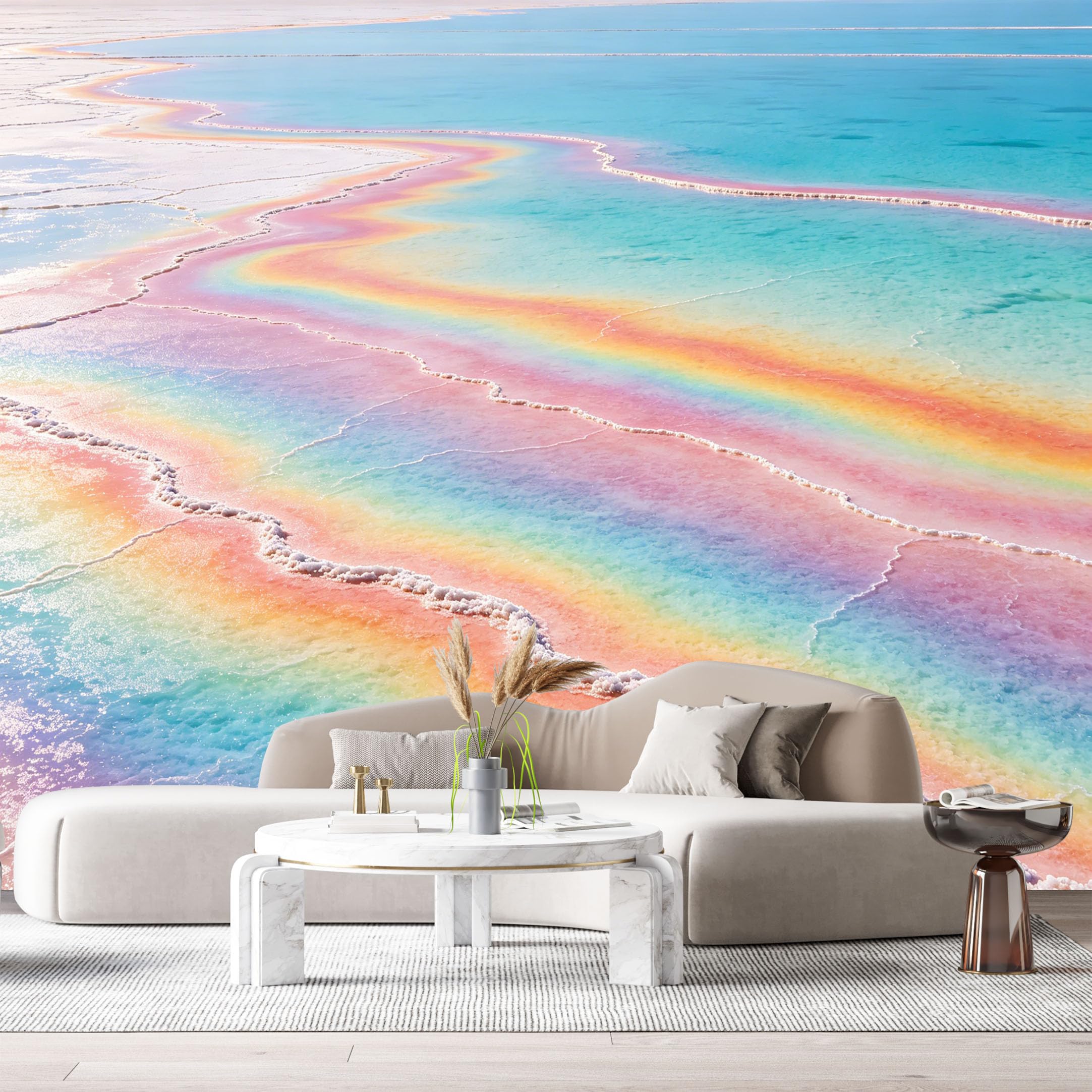 Custom Size Wall Murals Rainbow Ocean Landscape Watercolor Shore Waves SelfAdhesive Wall Fabric Removable Large Wallpaper for Photo Living Room