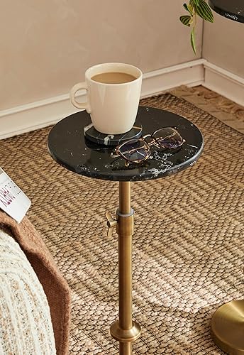 Miniatura 7 de Mesa de bebida de mármol de altura ajustable, 10 x 10 x 22  30, mármol negro y latón antiguo, mesa auxiliar redonda moderna, mesa auxiliar con