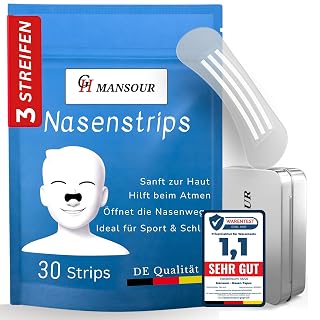 30x Premium Medizinische Latexfreie Nasenpflaster Transparent Nasenstrips gegen Schnarchen besser Atmen bei einer verstopften Nase Nasal Strips Extra stark für Sport und besseren Schlaf - Amazon product rated Grade B