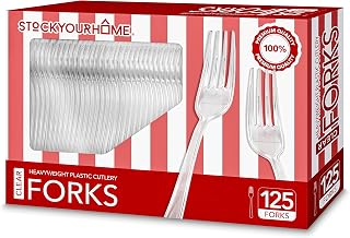(125-Count) Plastic Forks, Disposable Silverware for Dinner, Heavy Duty Utensils, Heavyweight Party Flatware, Bulk Cutlery in Clear - Stock Your Home