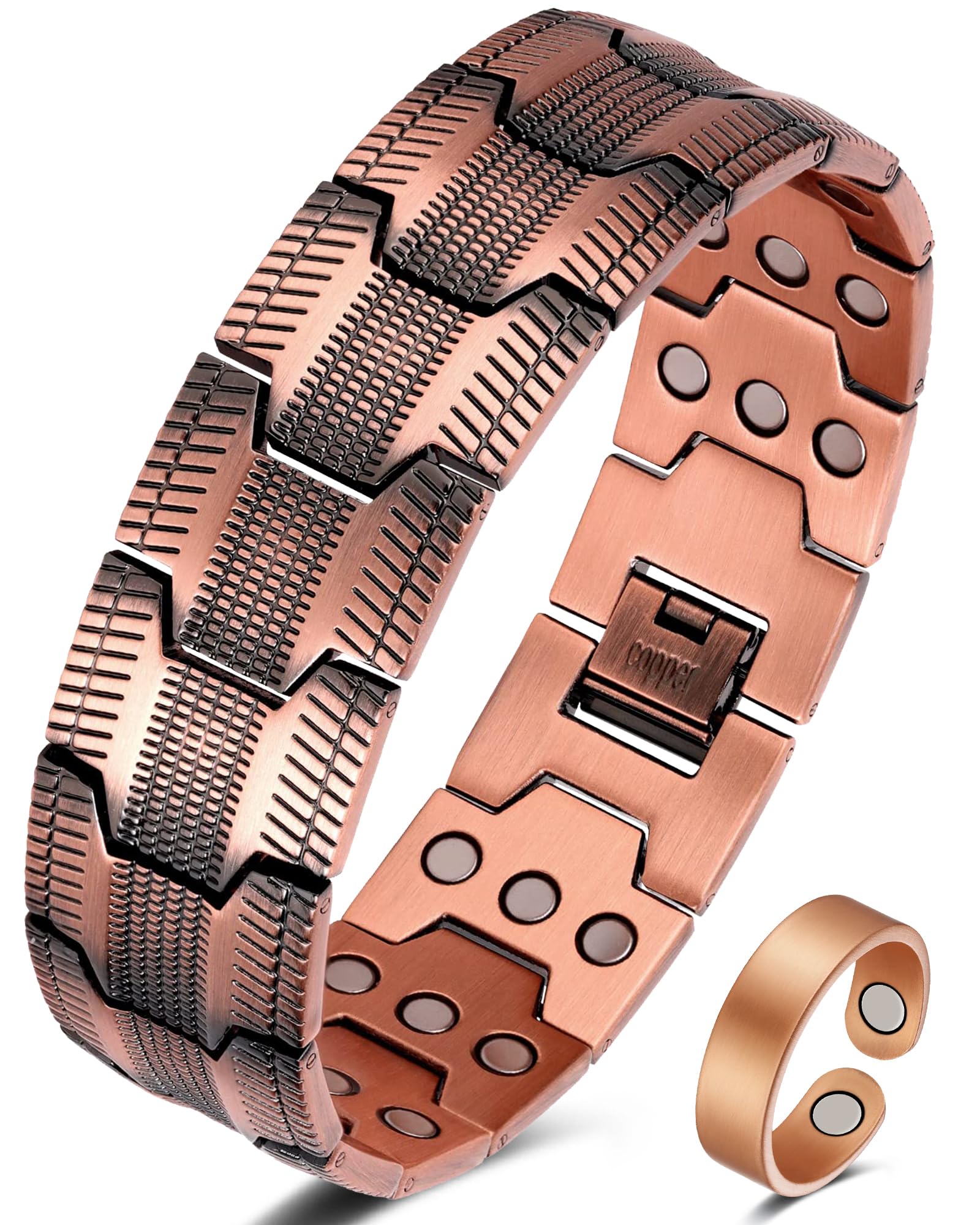 HHRFCS Kupferarmbänder für Männer, 3X Magnetarmbänder für Männer mit extrem starken Magneten, einstellbare Größe und Schmuck-Geschenkbox