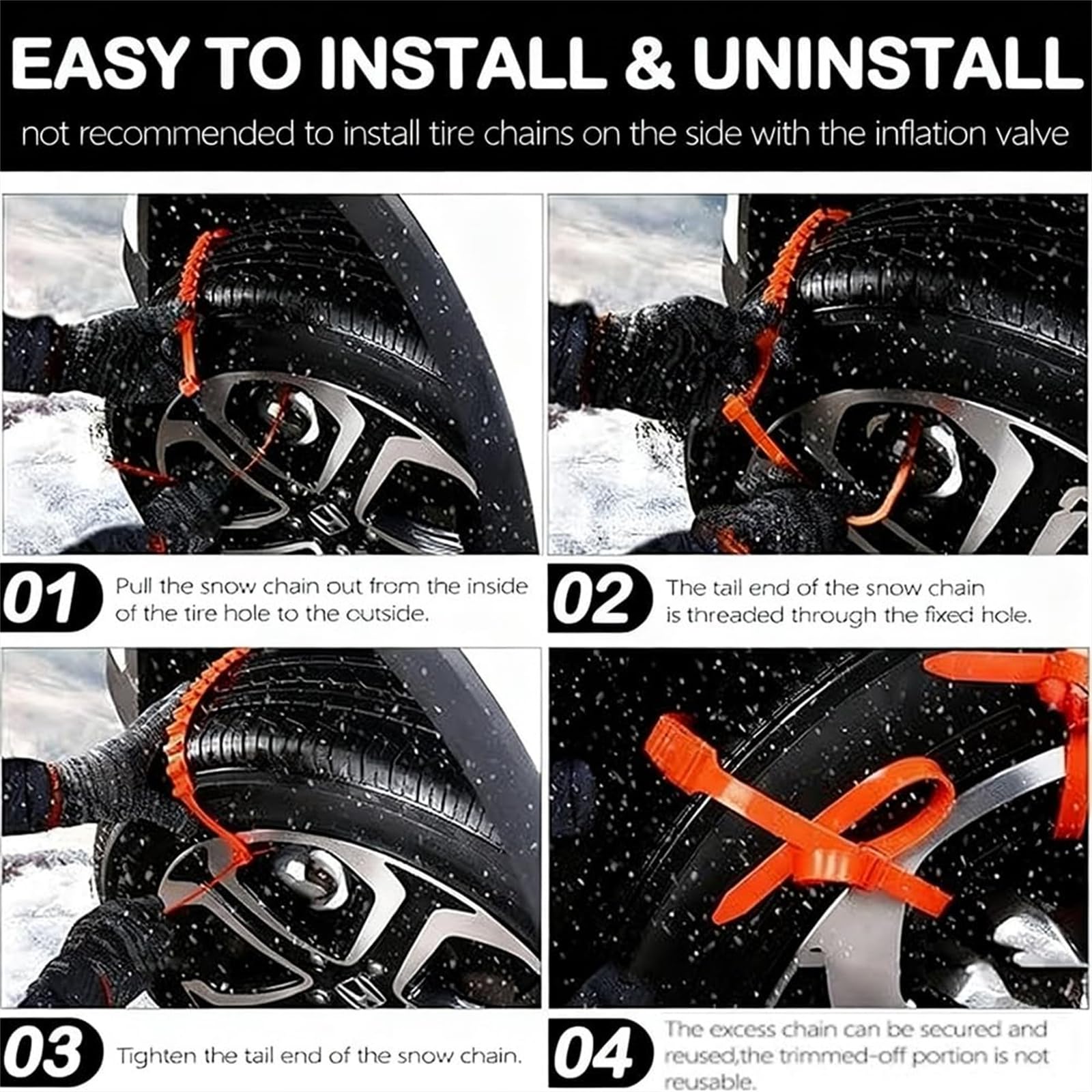 Correas de neumáticos con cremallera, cadena reutilizable anti-nieve, agarre de tracción universal para coche, camión, SUV, 40 unidades