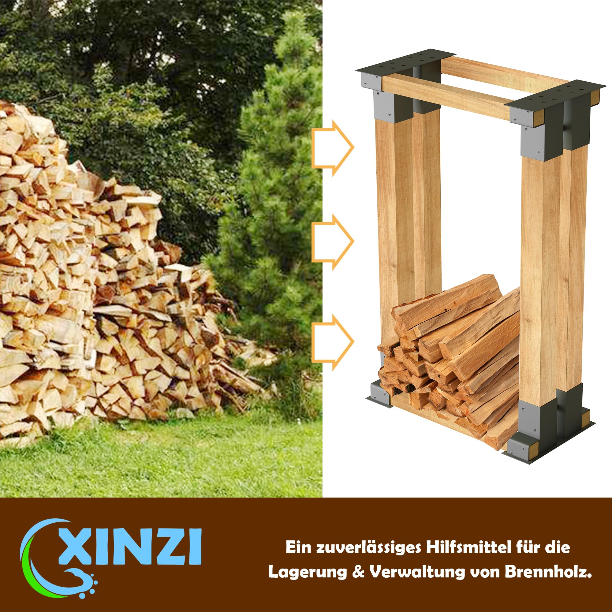 Set di 4 attrezzi per impilare legna da ardere in metallo, per costruzioni ausiliarie di scaffali per legna da ardere, supporto per impilare legna da ardere e gestire il legno in ambienti