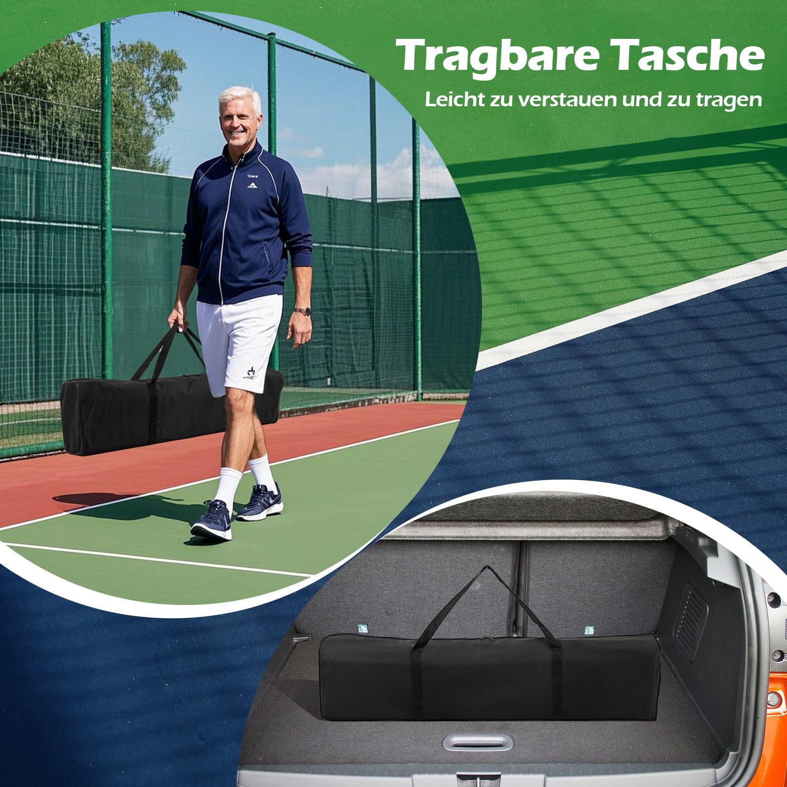 COSTWAY Pickleball Netz tragbar mit Rollen, 6,7 m Pickleball-System in offizieller Größe mit Metallrahmen & Tragetasche, Tennisnetz Outdoor wetterfest, Volleyballnetz für Hinterhof, Auffahrt