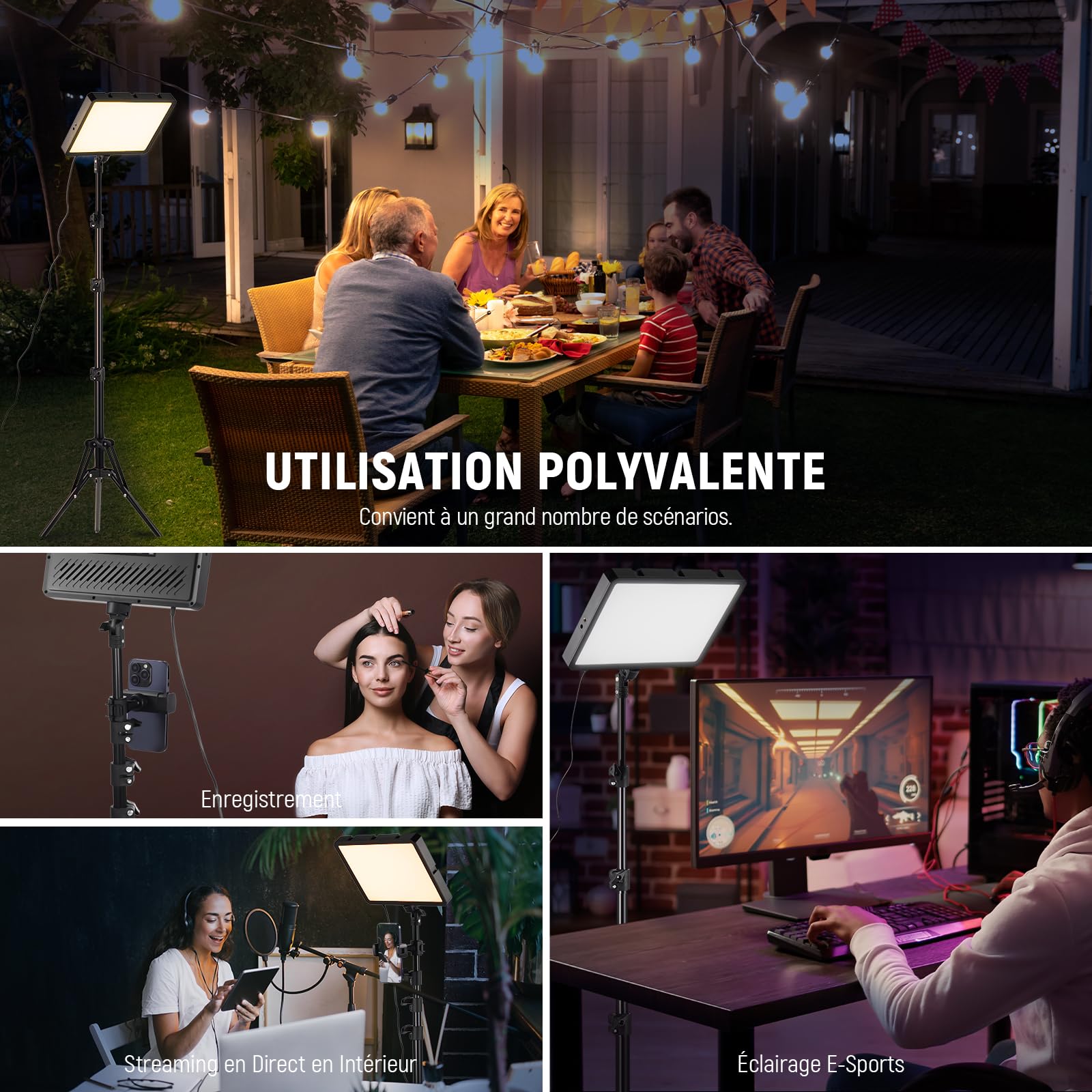 NEEWER BASICS Kit d'Lampe Photo, 2 Panneau LED, Bicolore 2700-6500K, Intensité Variable, avec 2 Trépieds de 59 pouces et 2 Supports de Téléphone,850lux pour Vidéo Photographie Tournage Streaming,BP300
