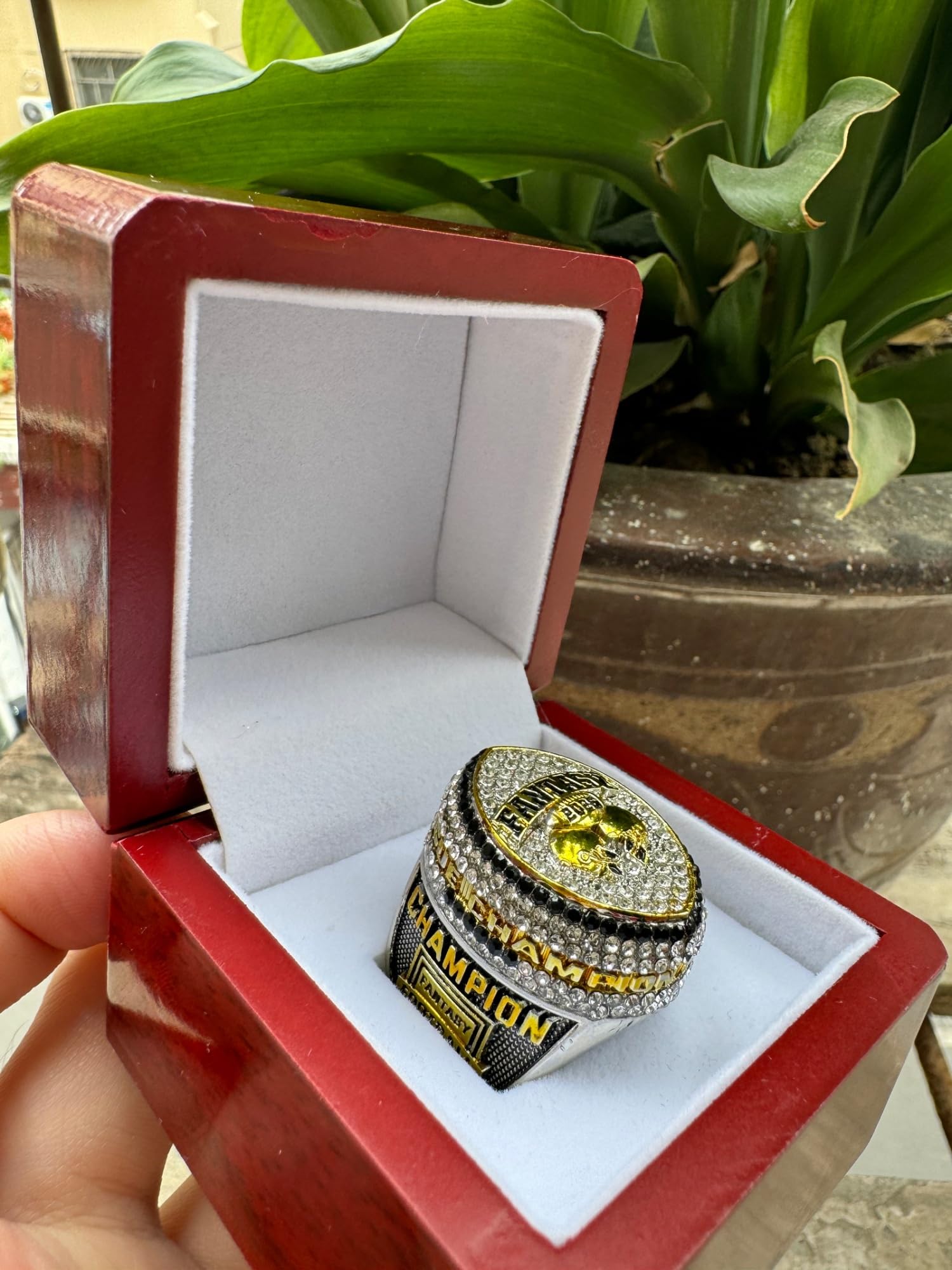 Anello Fantasy Football 2025, Anello del Campionato, Trofeo del Campionato, Confezione Regalo, Scatola for Esposizione degli Anelli(Blanc,10)