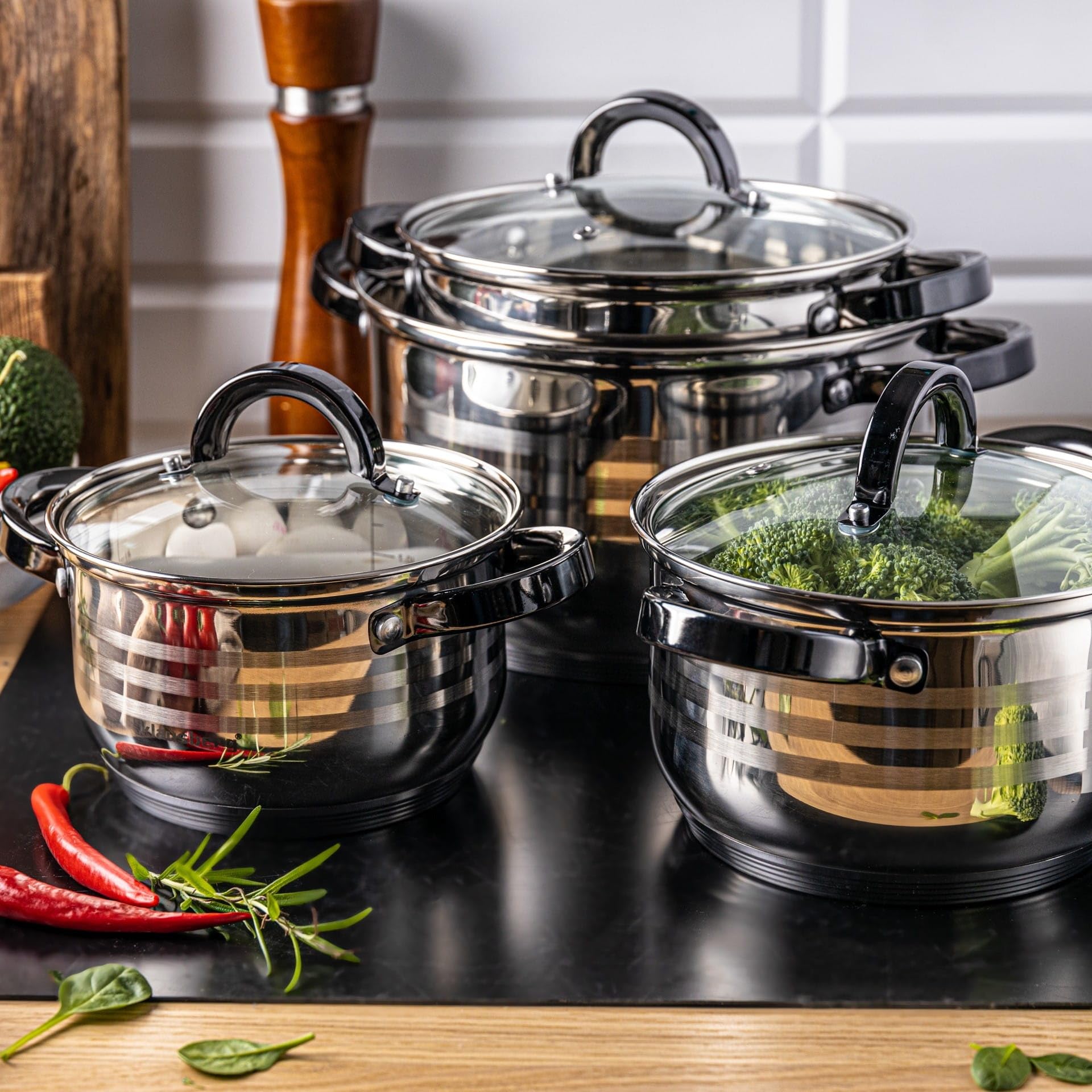 8-teilig Edelstahl Kochtopf Set Topfset mit Glasdeckel Topfe Induktion KLAUSBERG KB-7701